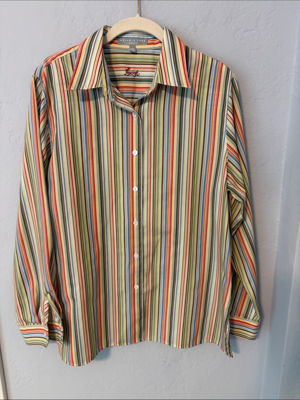 Foxcroft Multicolor Striped Button-Down Shirt - Green, Blue, Red, Cream